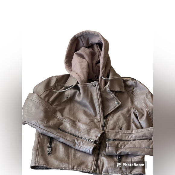 Blanknyc Meant to Be Moto Jacket with Removable Hood Long Sleeve Brown Small - Picture 4 of 9